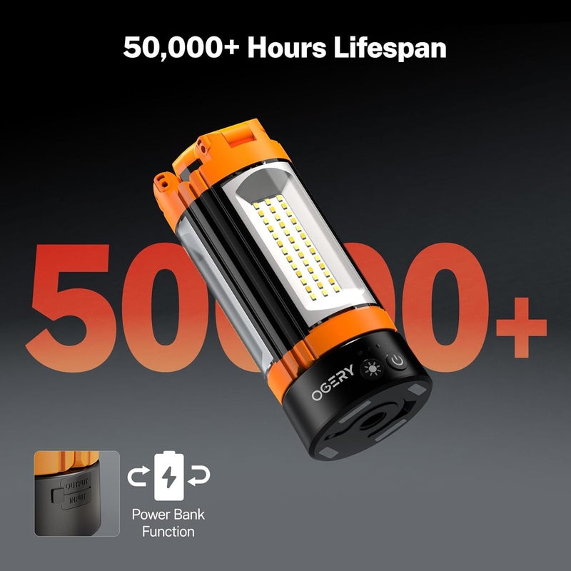 OGERY Rechargeable 10000mAh Camping Light with Stand 6.5 ft Max Height, Cordless Work Light with 3 LED Lamp Heads, 2200 Lumens Camping Essentials Gear Emergency Flashlight with Detachable Tripod - Image 2